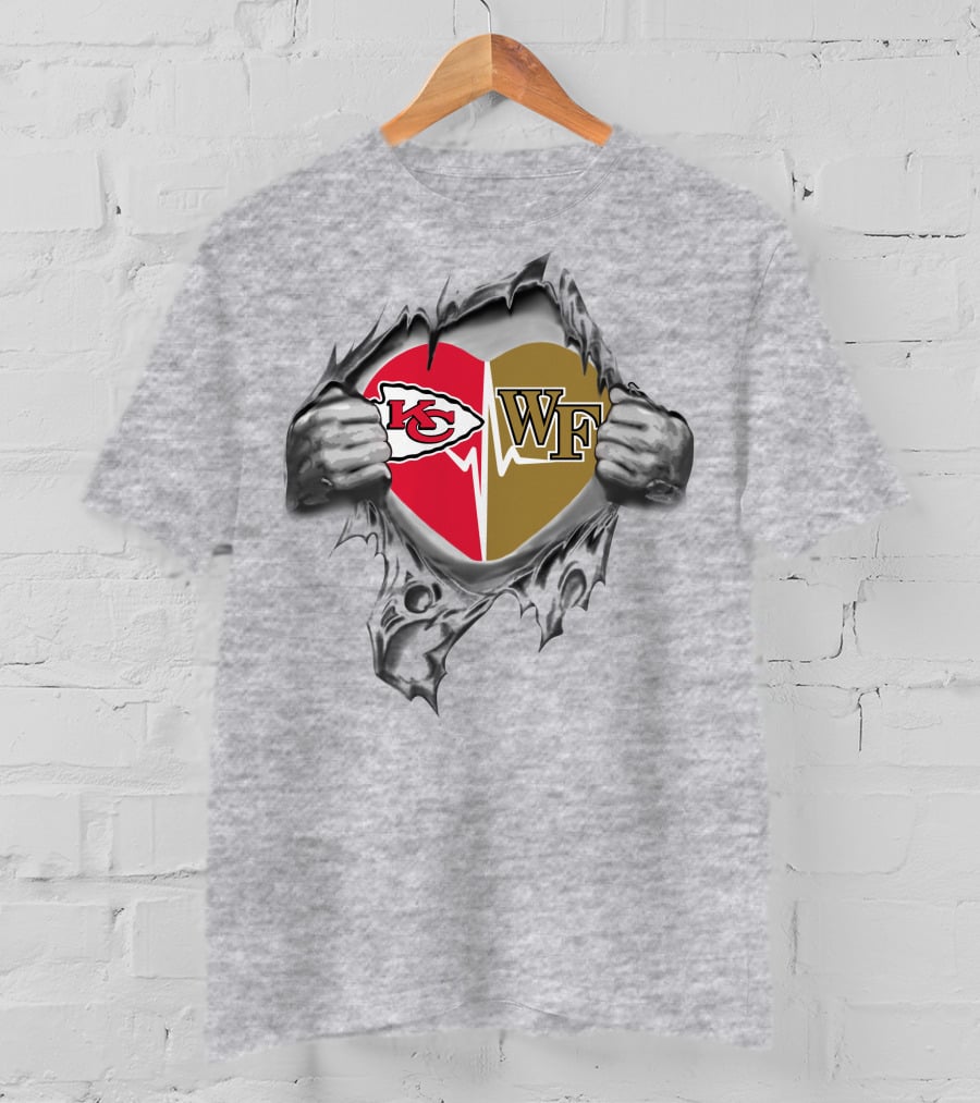 Chiefs Wake Forest Heart Logo Football Fan Pride T-Shirt