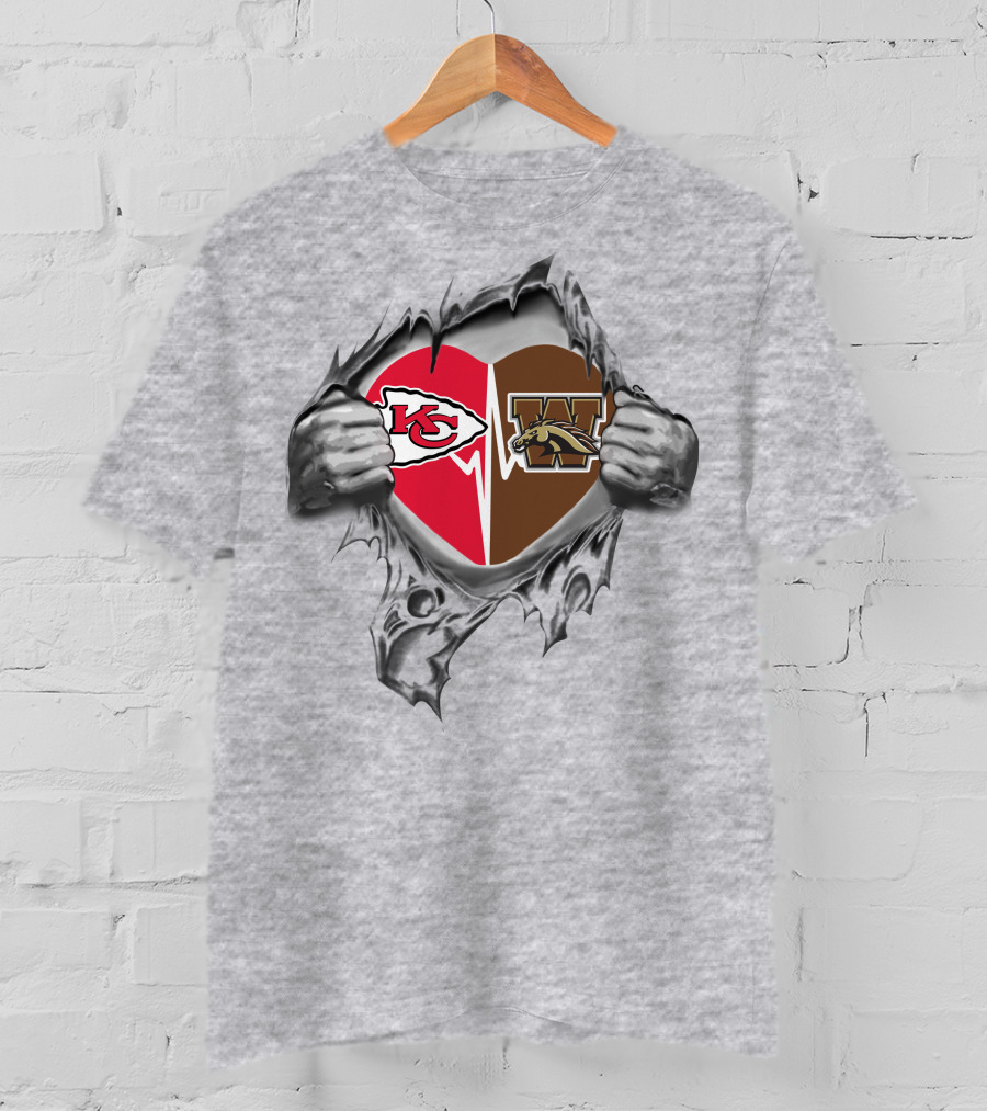 Chiefs Western Michigan Broncos Heart Logo Torn T-Shirt