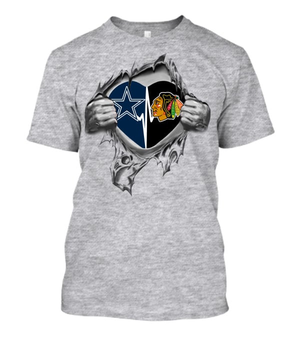Dallas Cowboys Chicago Blackhawks Logo Heart T-Shirt