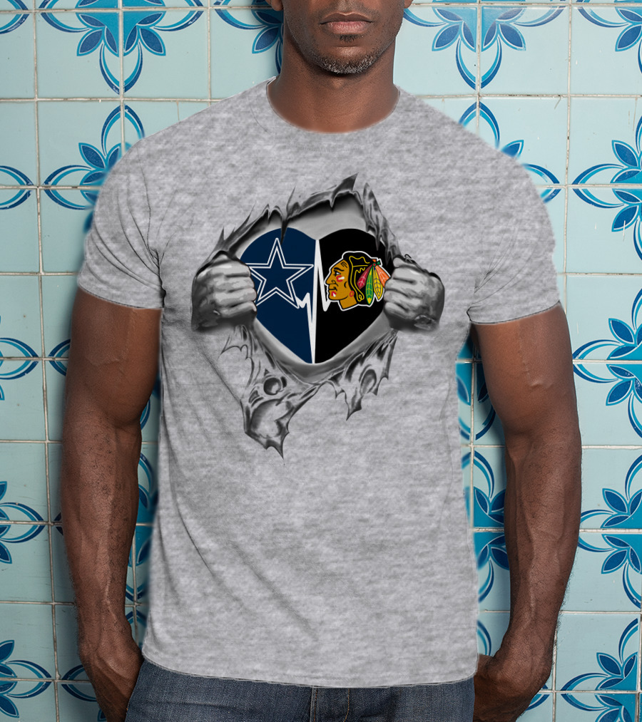 Dallas Cowboys Chicago Blackhawks Logo Heart T-Shirt
