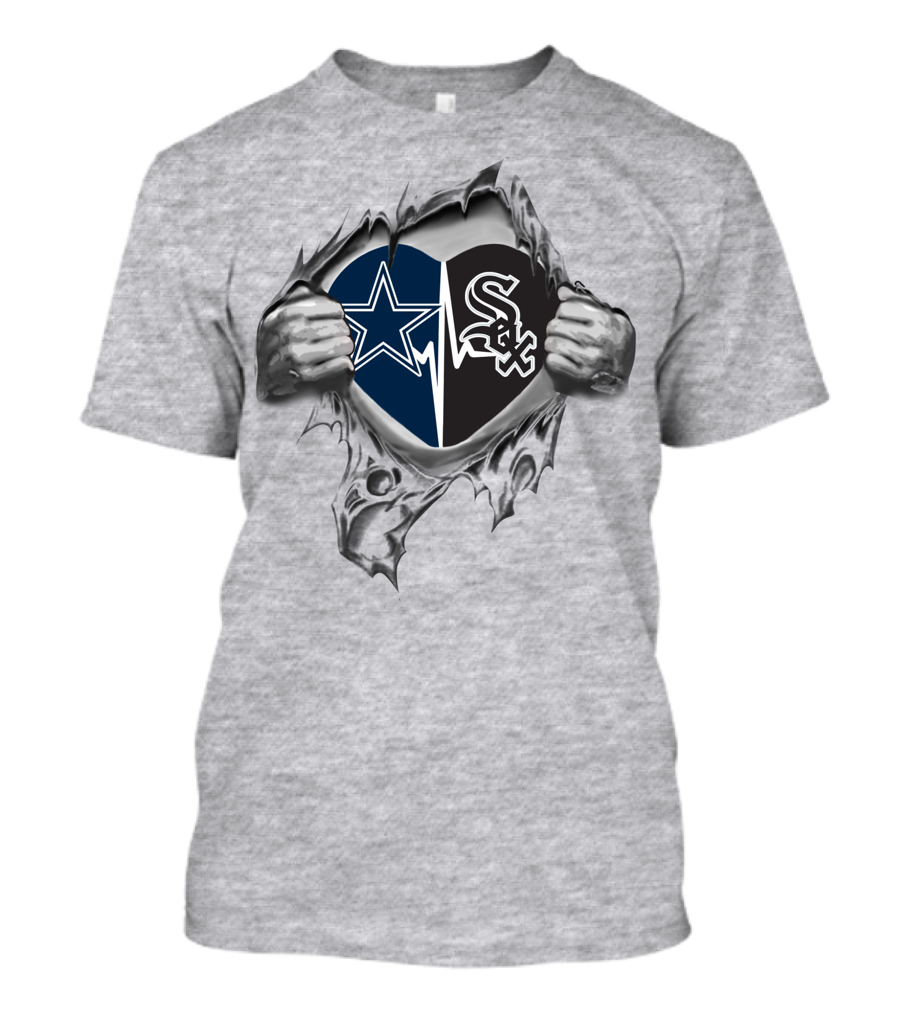 Cowboys And Chicago White Sox Heart Logo Tear Revealing Passion T-Shirt