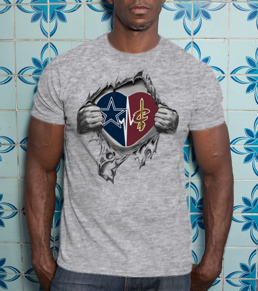 Cowboys Cleveland Cavaliers Heart Design Featuring Logos T-Shirt