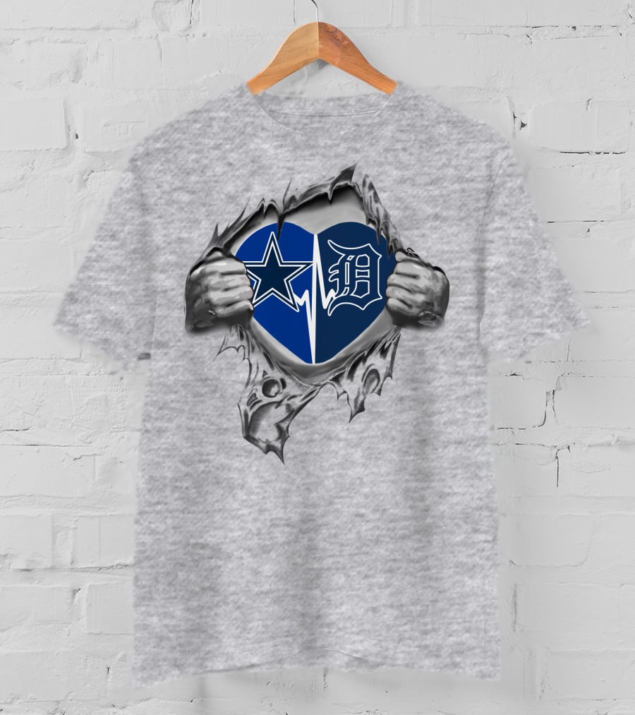 Cowboys Detroit Tigers Heart Design With Star And D T-Shirt
