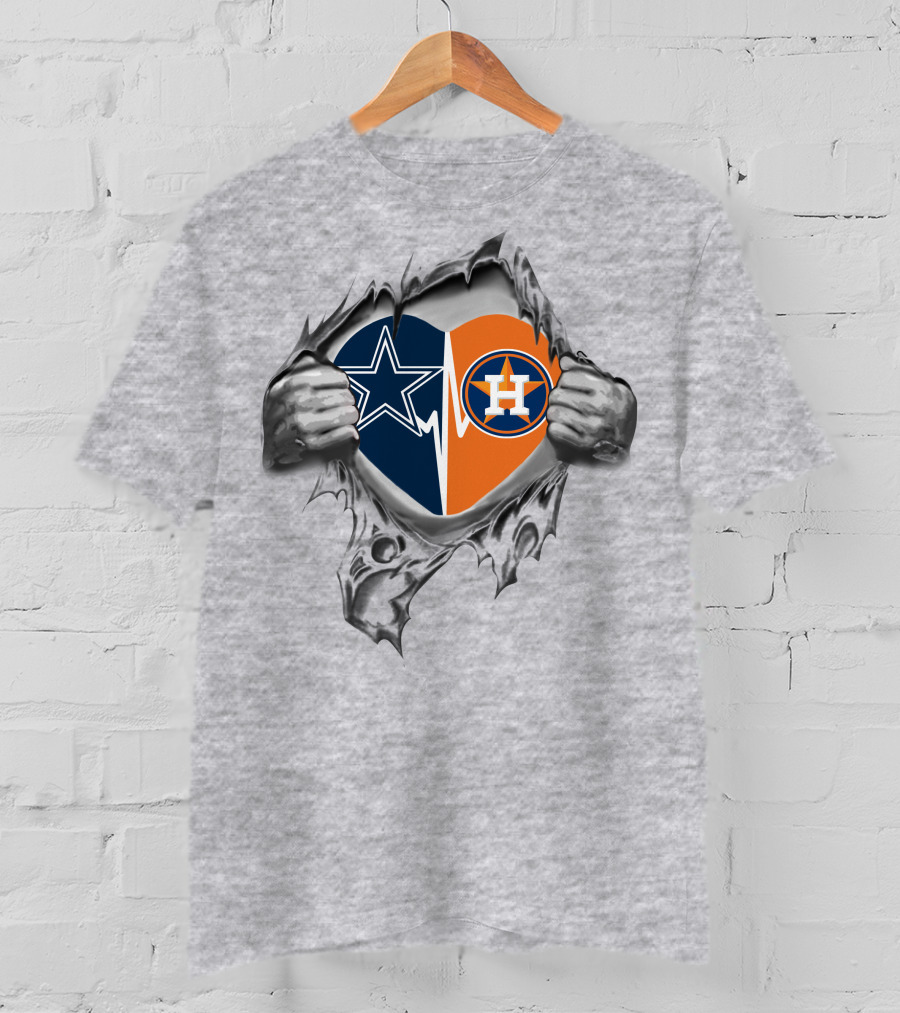 Cowboys Astros Heartbeat Loyalty Dallas Houston Sports Passion T-Shirt