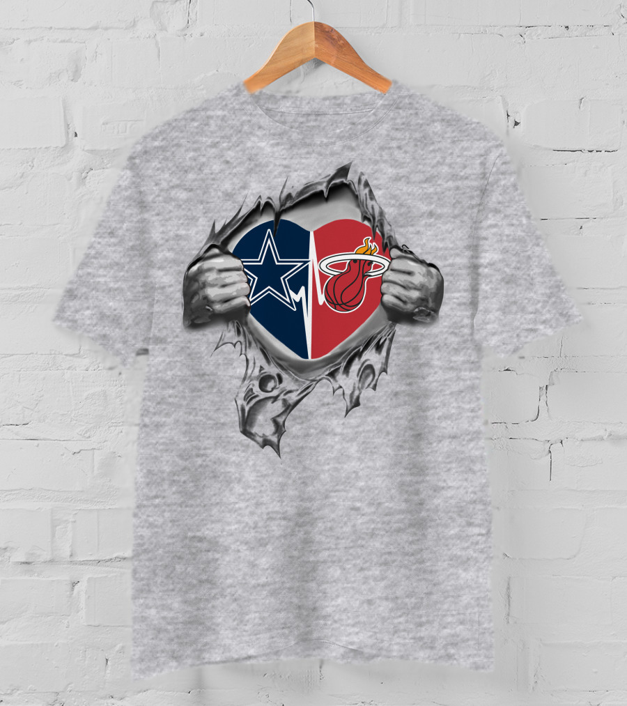 Cowboys Miami Heat Heart Star And Flaming Basketball Fusion T-Shirt