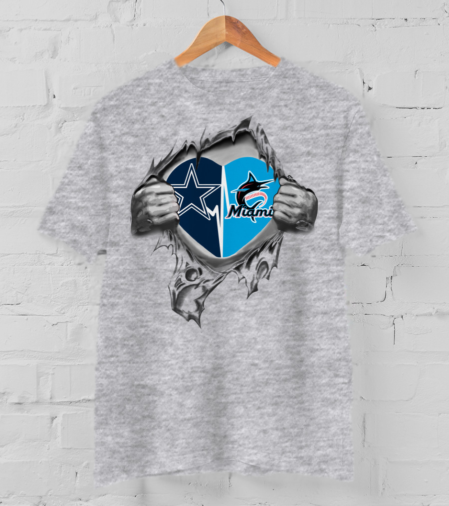 Cowboys Miami Marlins Heart T-Shirt