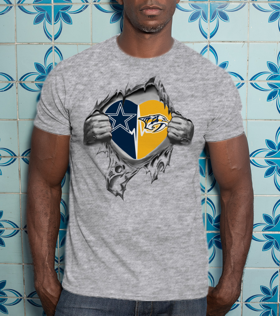 Dallas Cowboys Nashville Predators Heart Split Fan T-Shirt