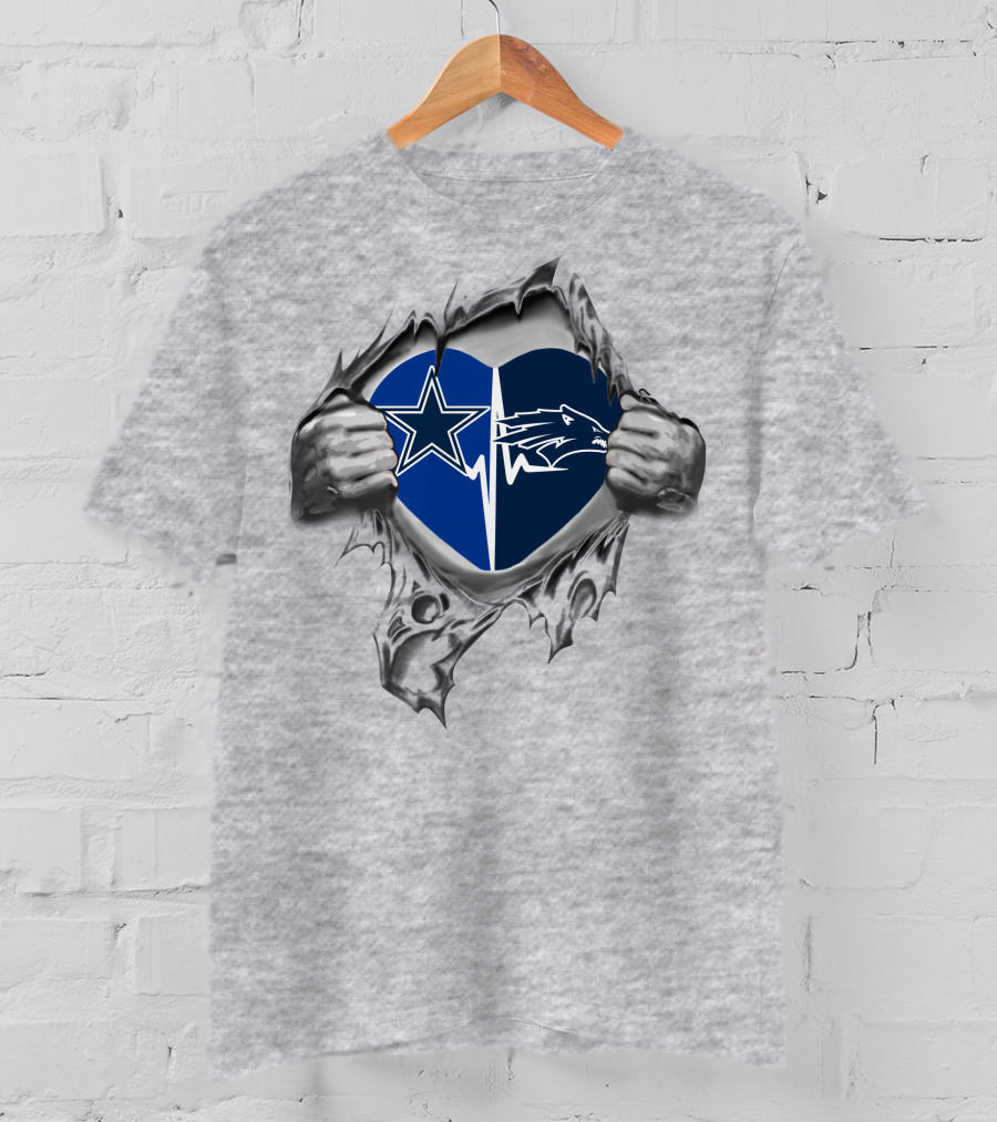 Cowboys Nevada Wolf Pack Heart Logo Fusion Football Pride T-Shirt