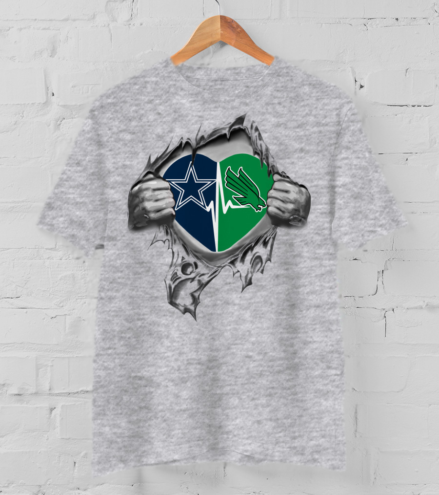 Cowboys North Texas Mean Green Heartbeat T-Shirt