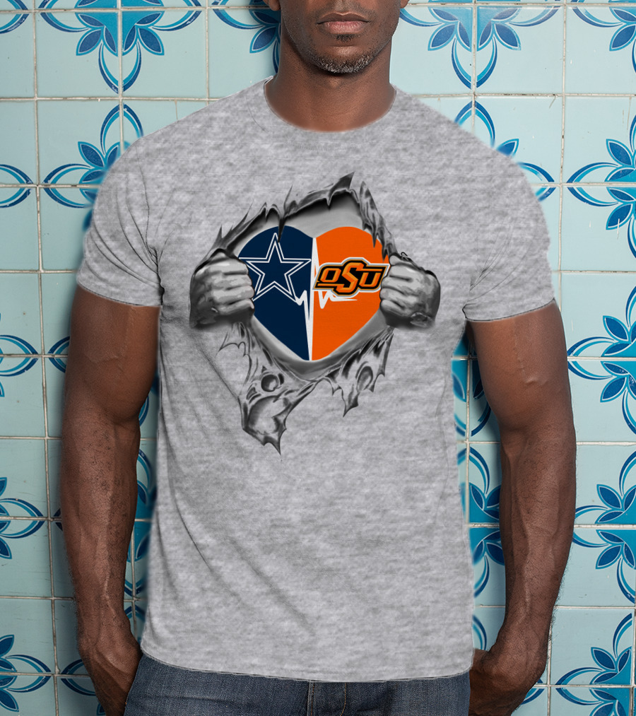 Cowboys Oklahoma State Cowboys Dallas Heart Logo Fusion T-Shirt