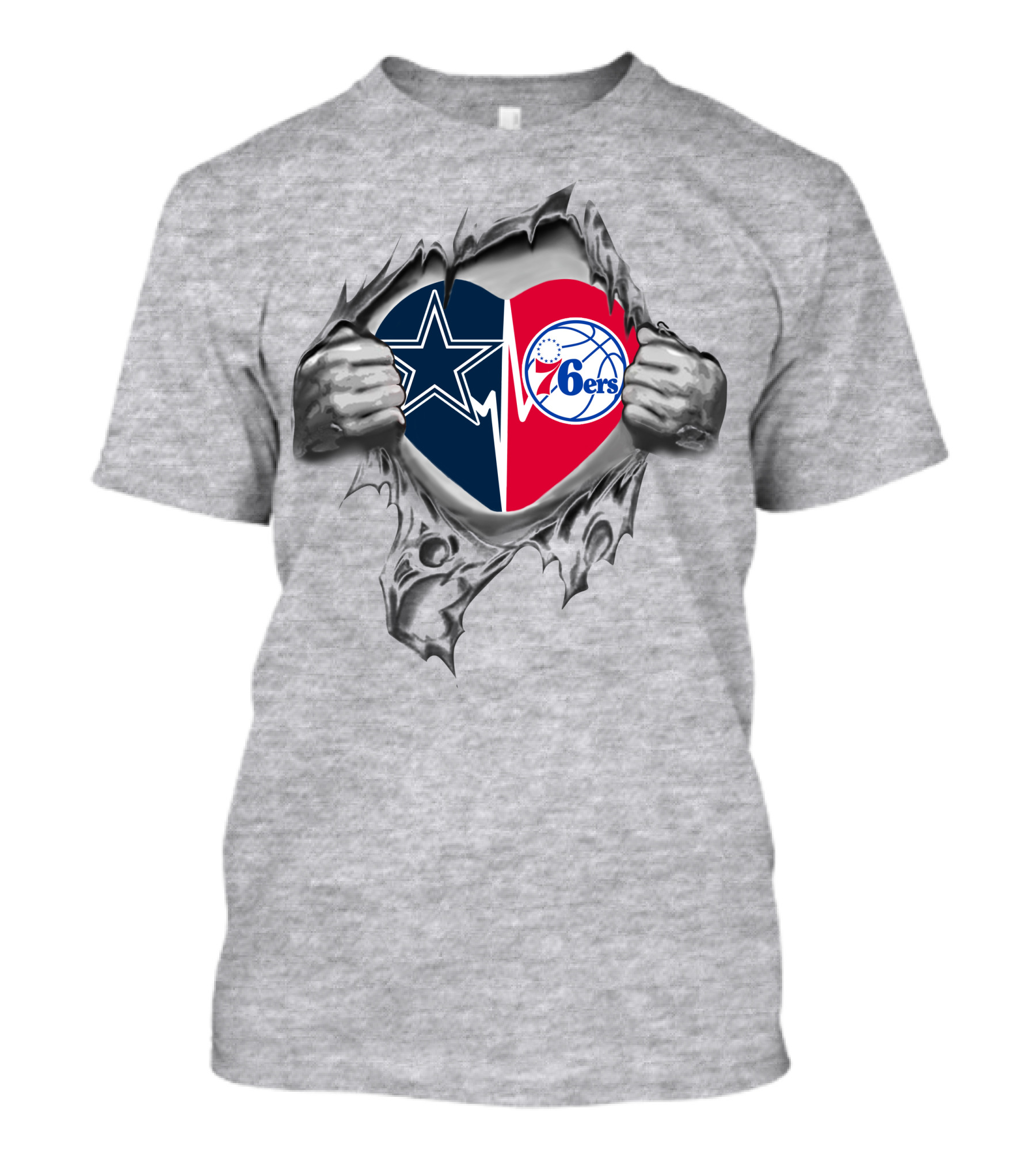 Cowboys Philadelphia 76ers Heartfelt Split Loyalty T-Shirt