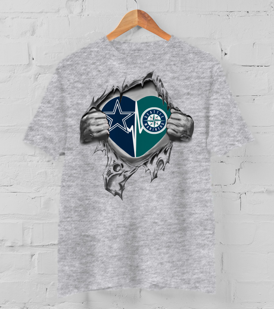 Cowboys Seattle Mariners Heart Logo Dual Loyalty T-Shirt