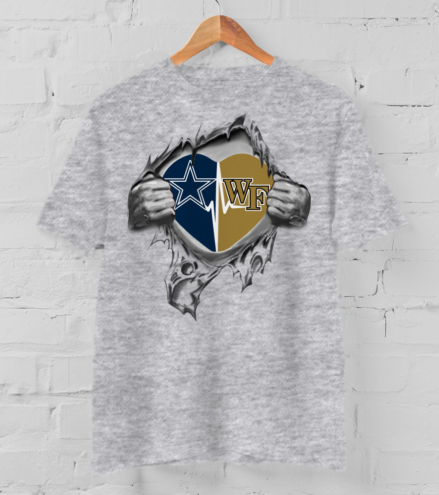 Cowboys Wake Forest Heart Design Featuring Star And Wf Logos T-Shirt