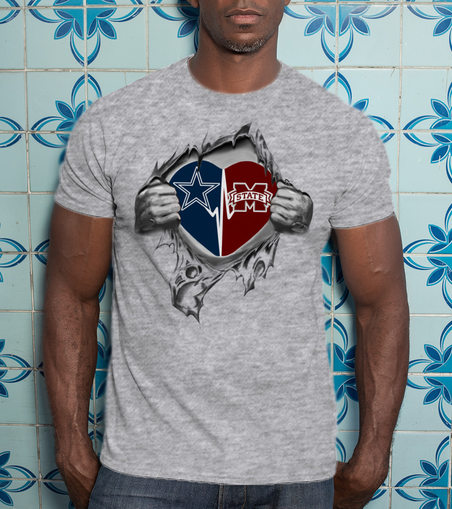 Cowboys Mississippi State Bulldogs Heart Split T-Shirt