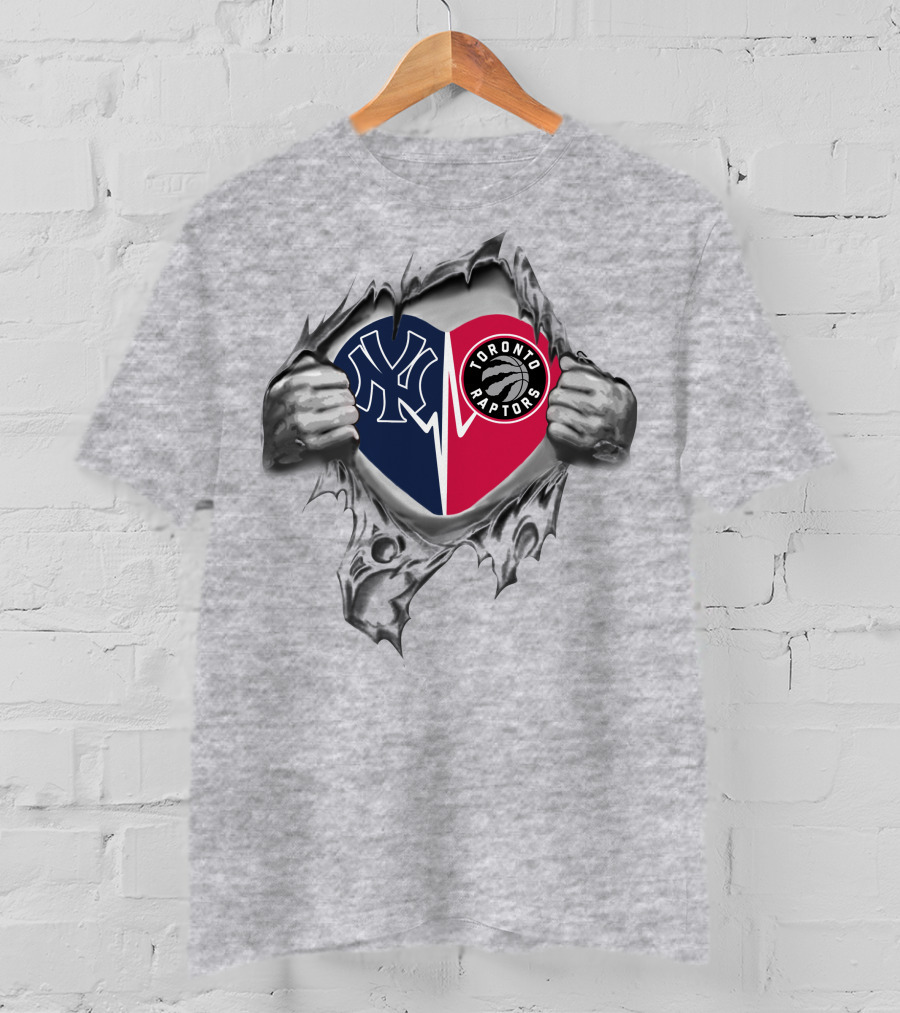 Yankees And Toronto Raptors Split Heart T-Shirt