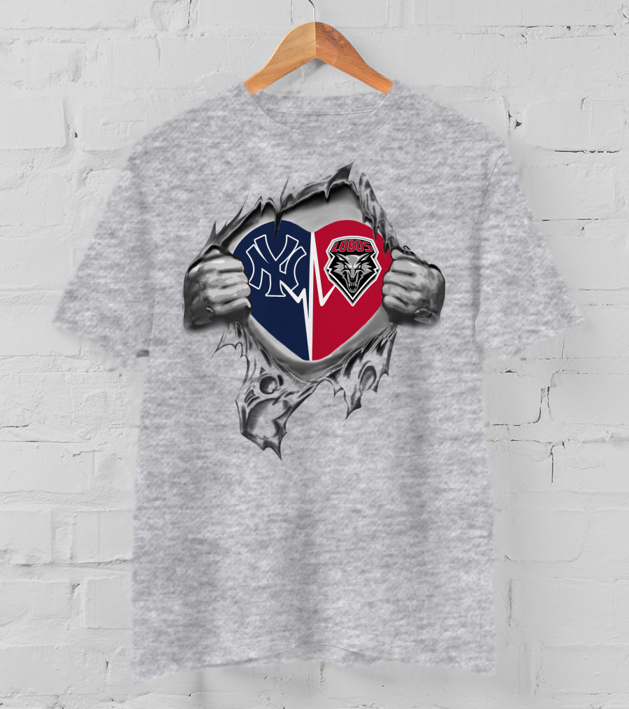 Yankees Lobos Heart Icon With Team Logos T-Shirt