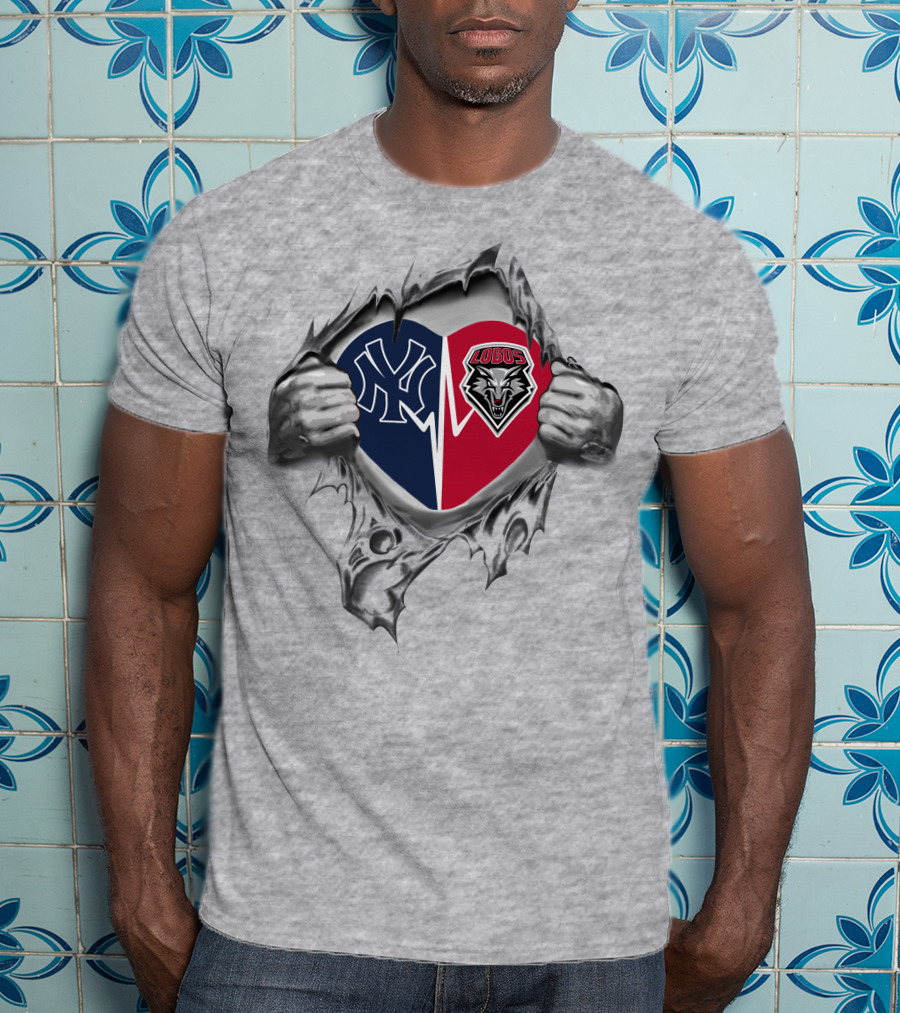 Yankees Lobos Heart Icon With Team Logos T-Shirt