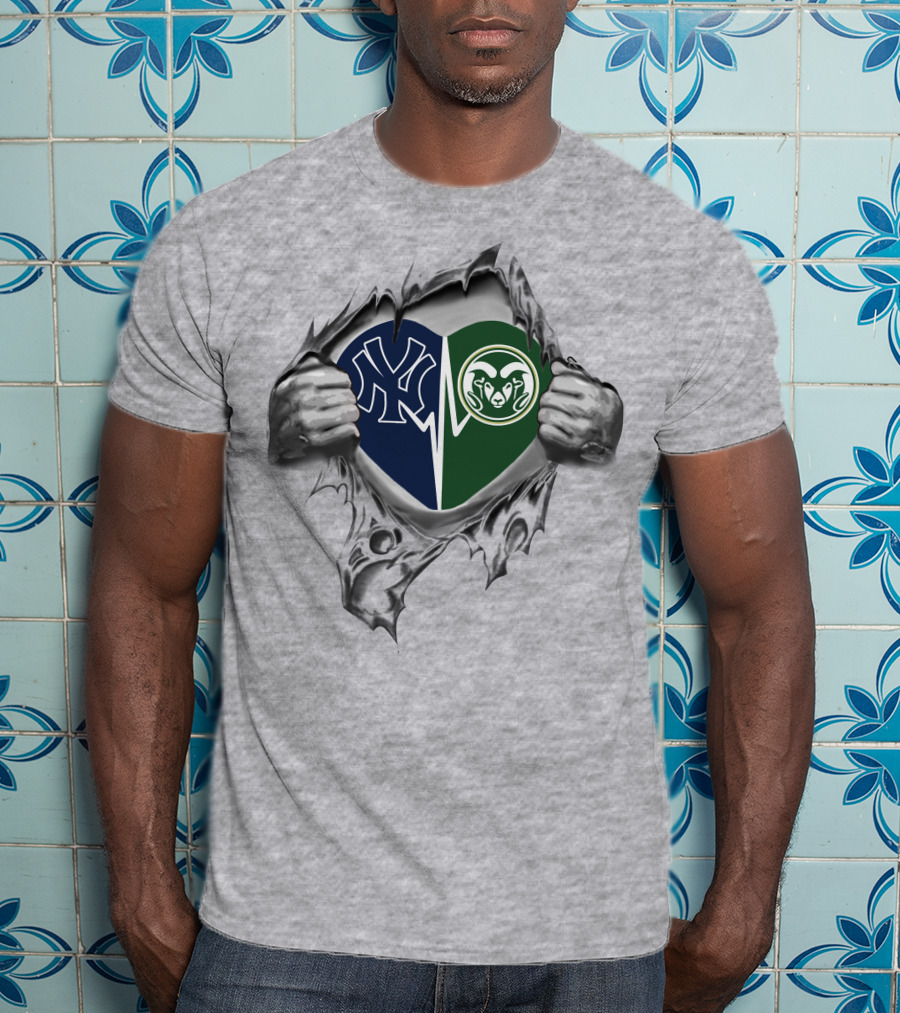 Yankees Colorado State Rams Heart Inside T-Shirt
