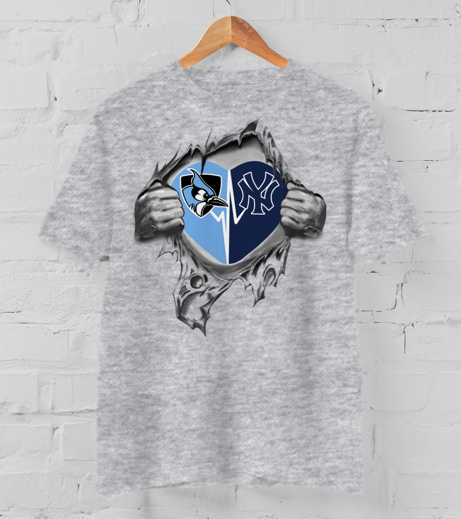 Yankees John Hopkins Heart Blue Jay Ny Logos T-Shirt