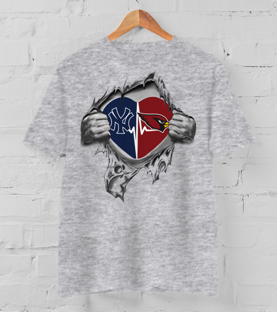 Yankees Arizona Cardinals Heartbeat Fans United T-Shirt