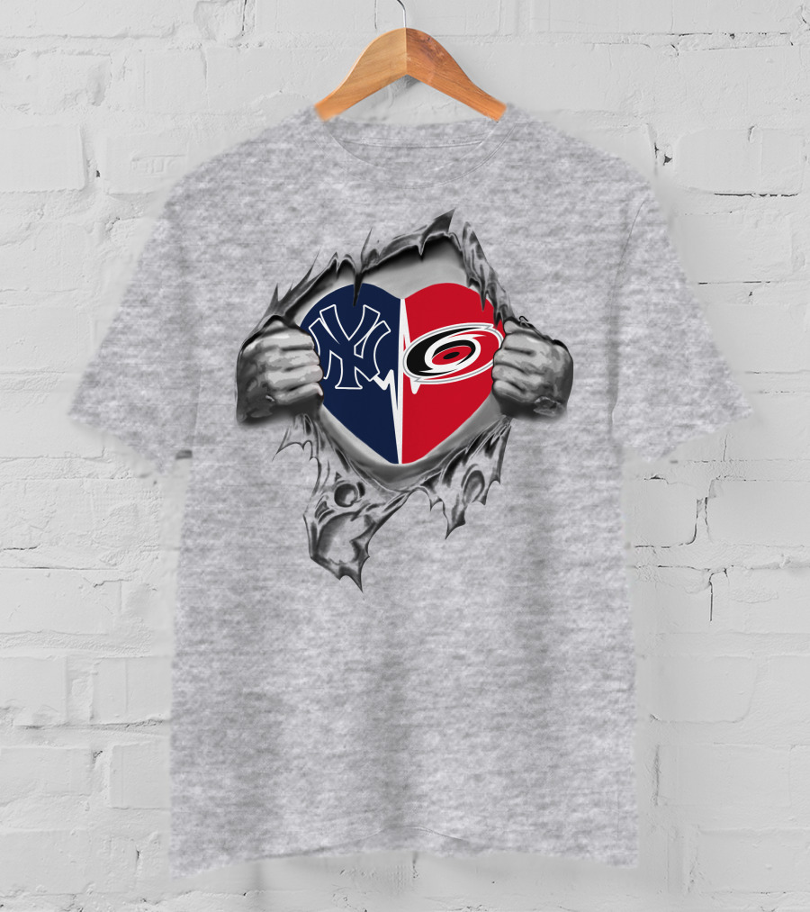 Yankees Carolina Hurricanes Heart Emblem Ripped T-Shirt