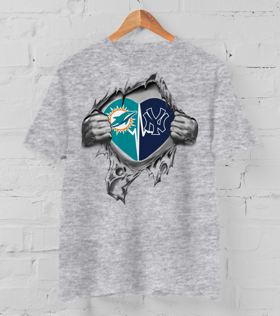 Yankees Miami Dolphins Split Heart Fan Passion T-Shirt