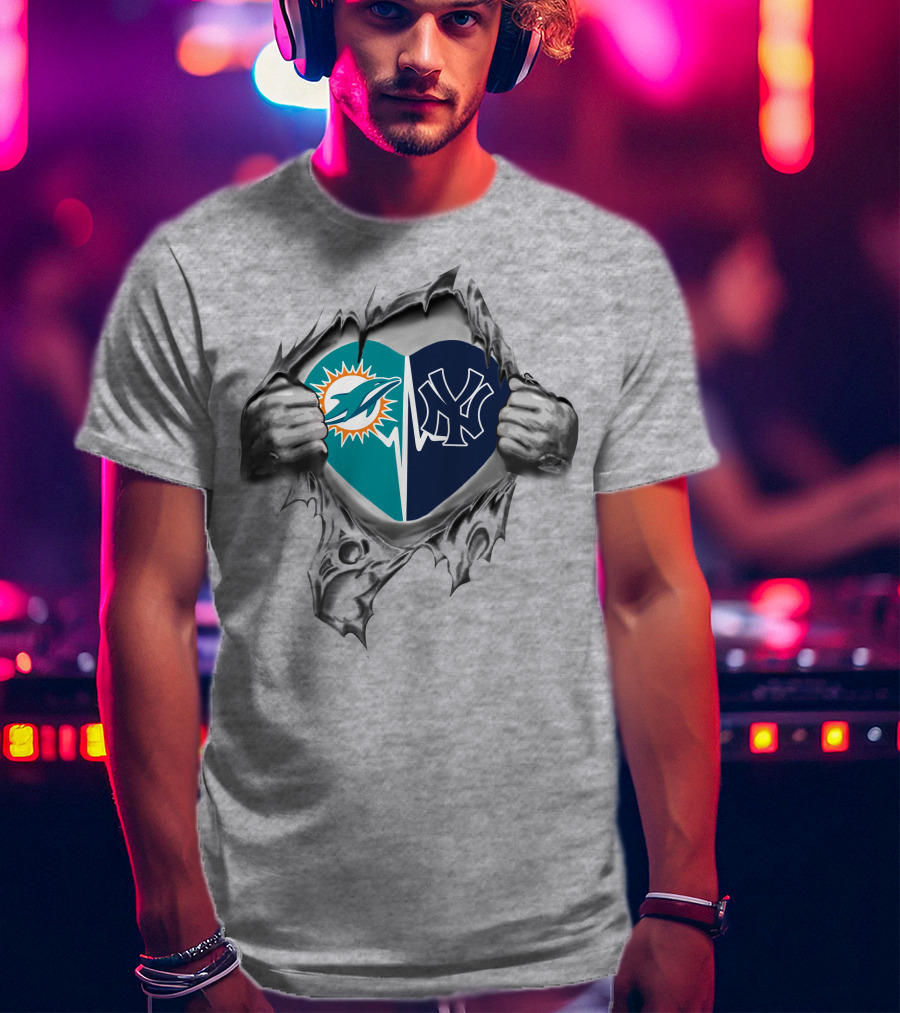 Yankees Miami Dolphins Split Heart Fan Passion T-Shirt
