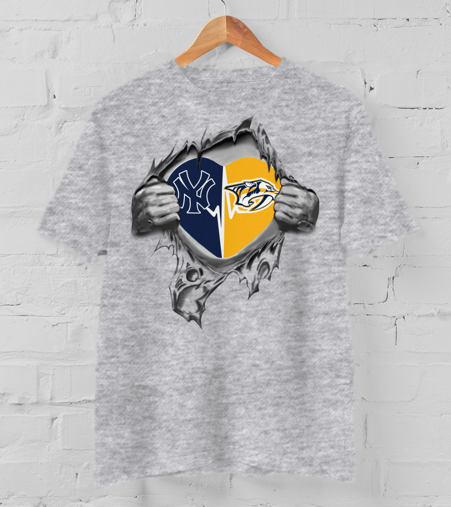 Yankees Nashville Predators Heart Logo Passion T-Shirt