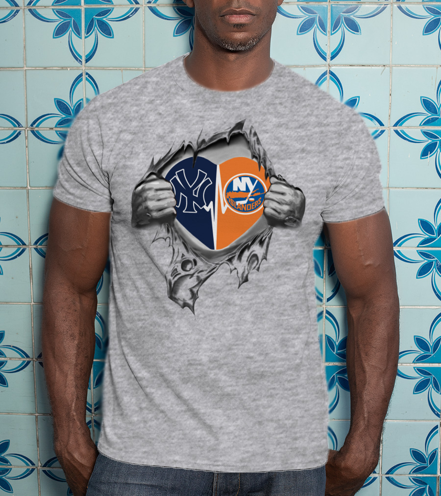 Yankees New York Islanders Heart Logo Rip T-Shirt