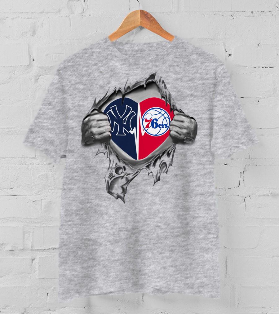 Yankees Philadelphia 76ers Heart Logo Unity T-Shirt