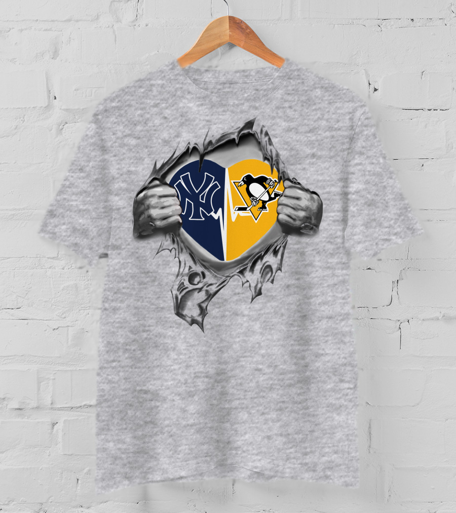Yankees Pittsburgh Penguins Heart Torn T-Shirt