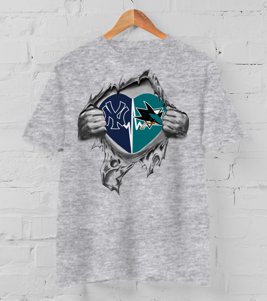 Yankees San Jose Sharks Heart Split T-Shirt