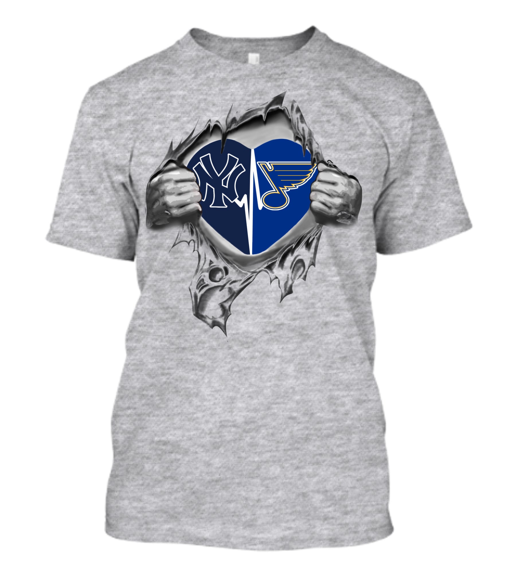 Yankees St Louis Blues Heart Torn Open T-Shirt