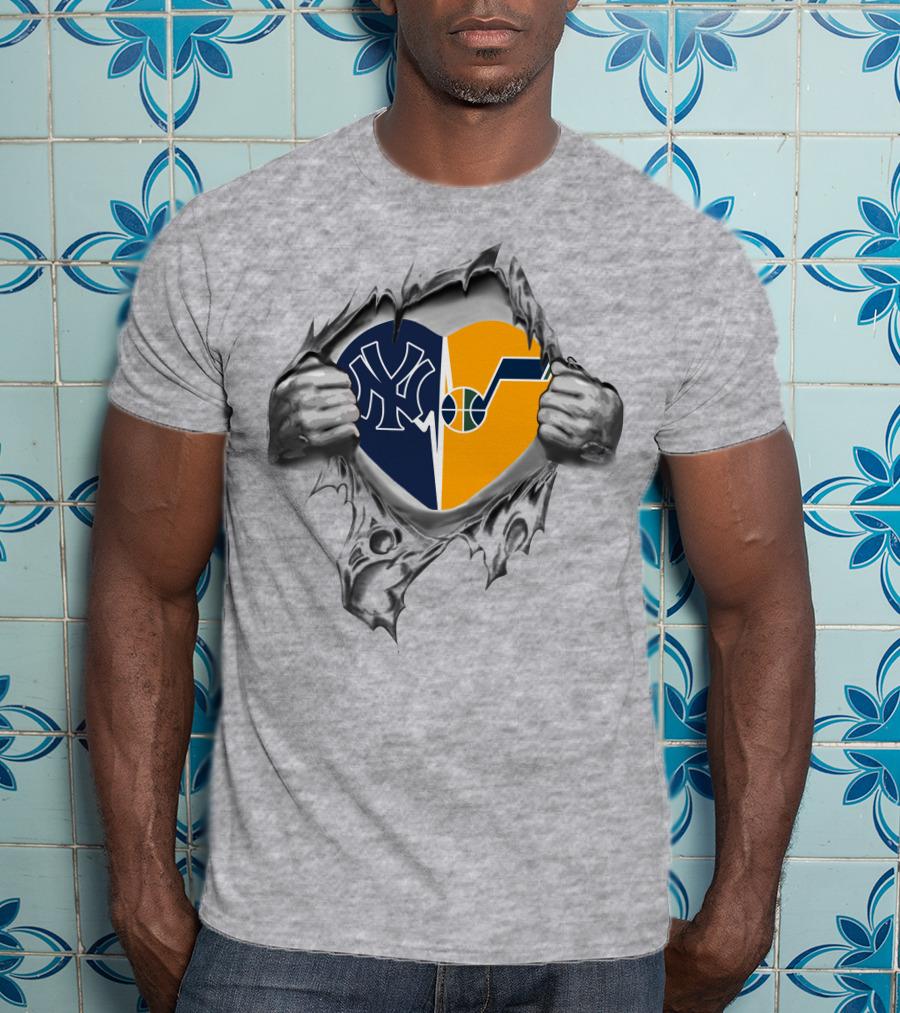 Yankees Utah Jazz Heart Logo Fusion T-Shirt