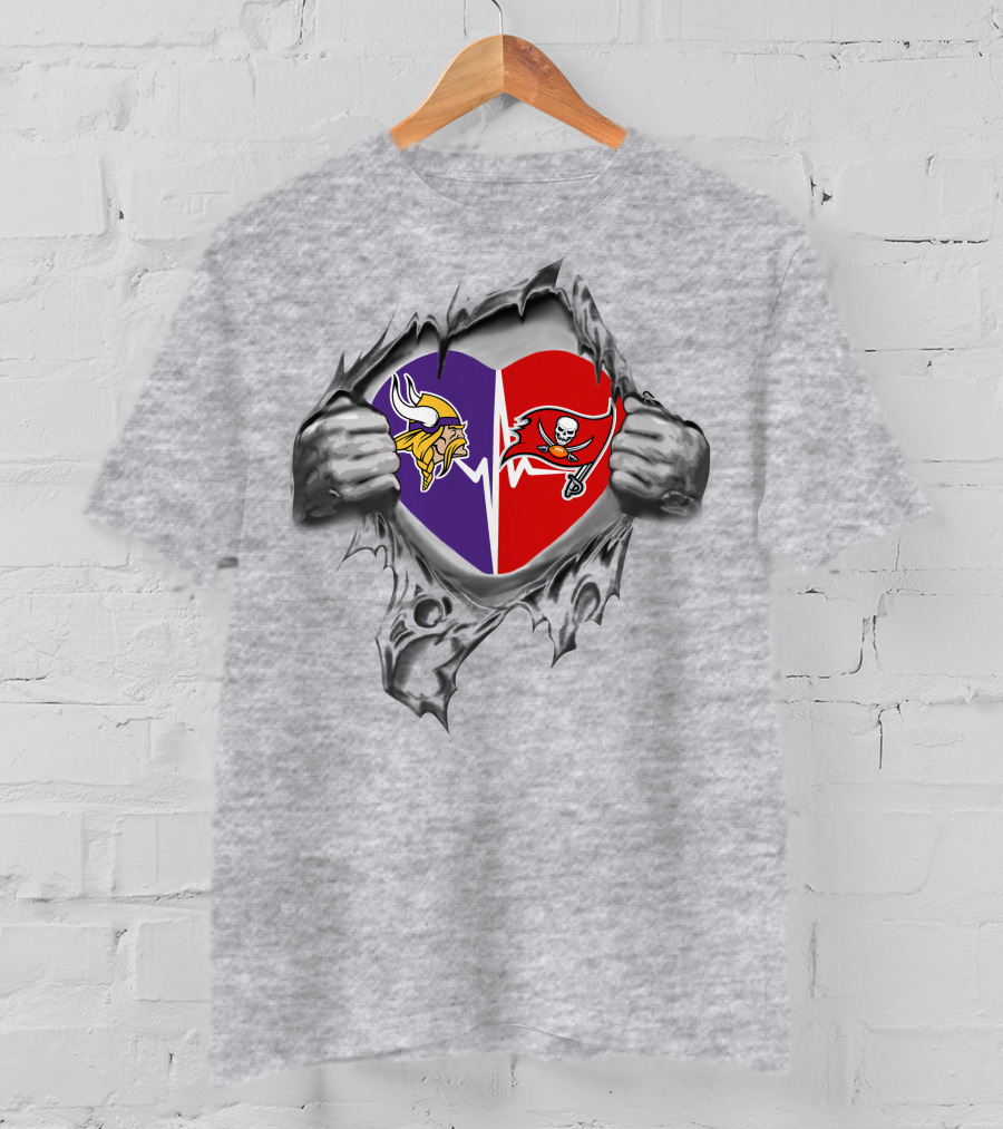 Vikings Buccaneers Heart Icons Torn Flesh T-Shirt