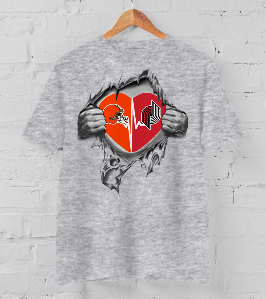 Cleveland Browns Portland Trail Blazers Heartbeat Fusion T-Shirt