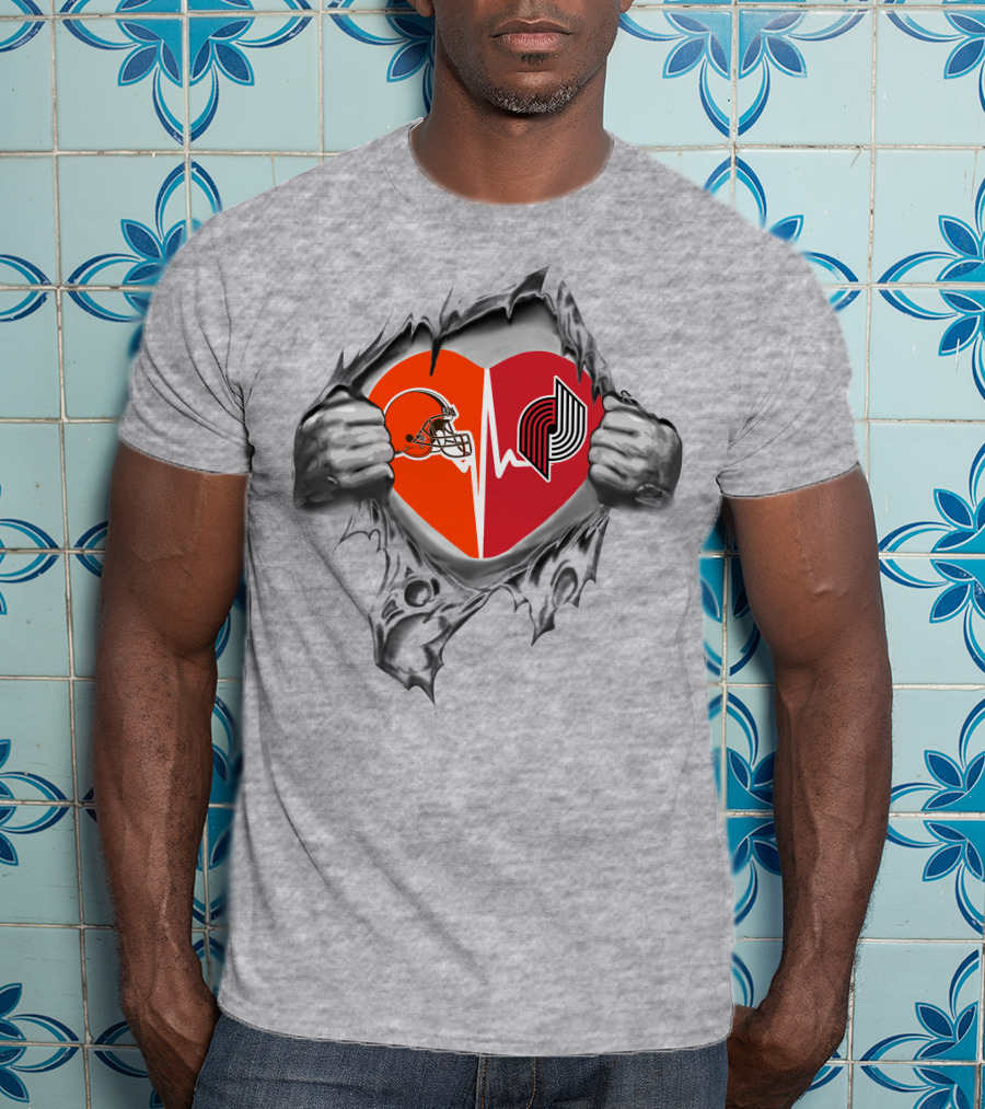 Cleveland Browns Portland Trail Blazers Heartbeat Fusion T-Shirt