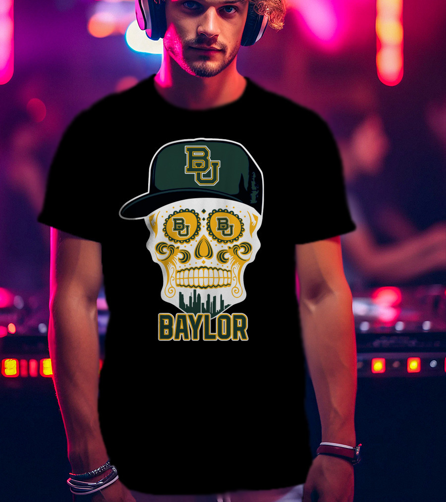 Baylor Bears Skull Bu Hat Retro T-Shirt