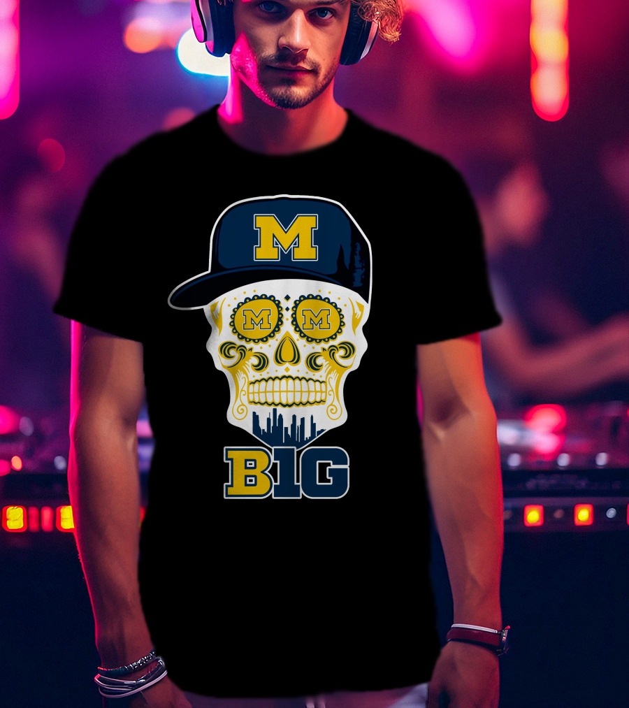 Michigan Wolverines Big Ten Skull Cap T-Shirt
