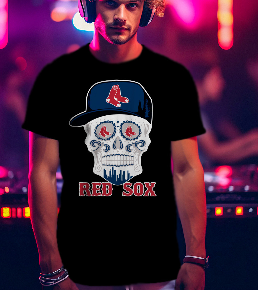 Boston Red Sox Skull With Hat T-Shirt