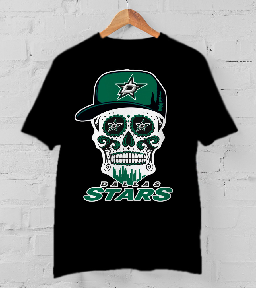 Dallas Stars Skull Dia De Los Muertos Baseball Cap T-Shirt