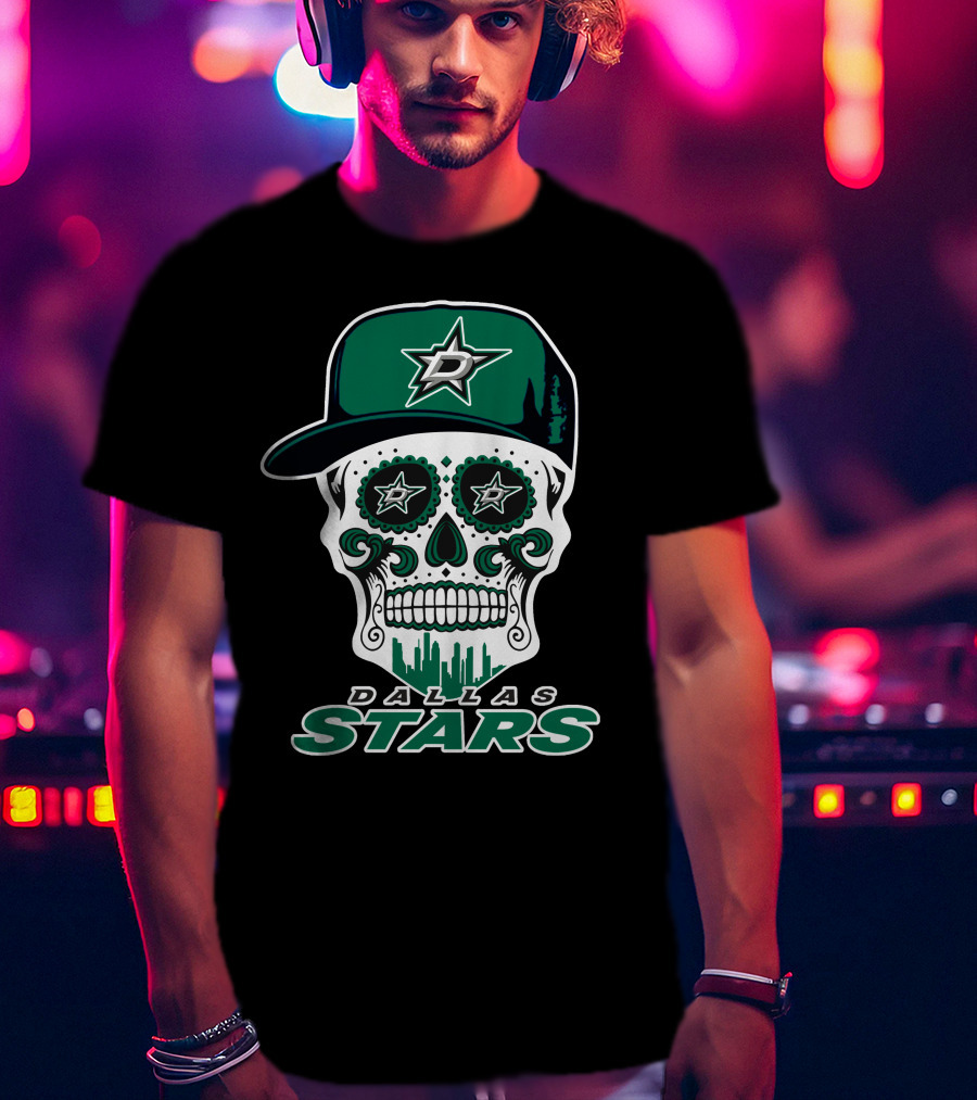 Dallas Stars Skull Dia De Los Muertos Baseball Cap T-Shirt