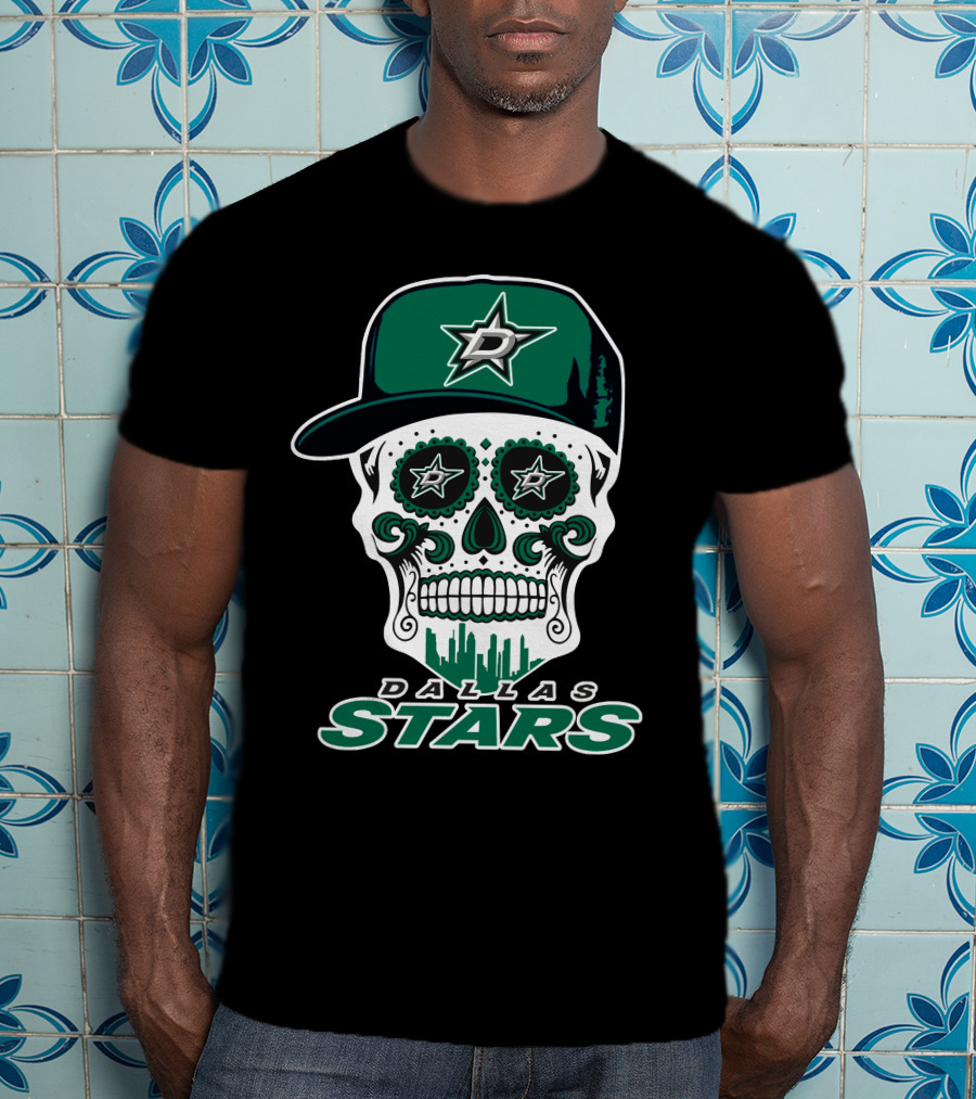 Dallas Stars Skull Dia De Los Muertos Baseball Cap T-Shirt