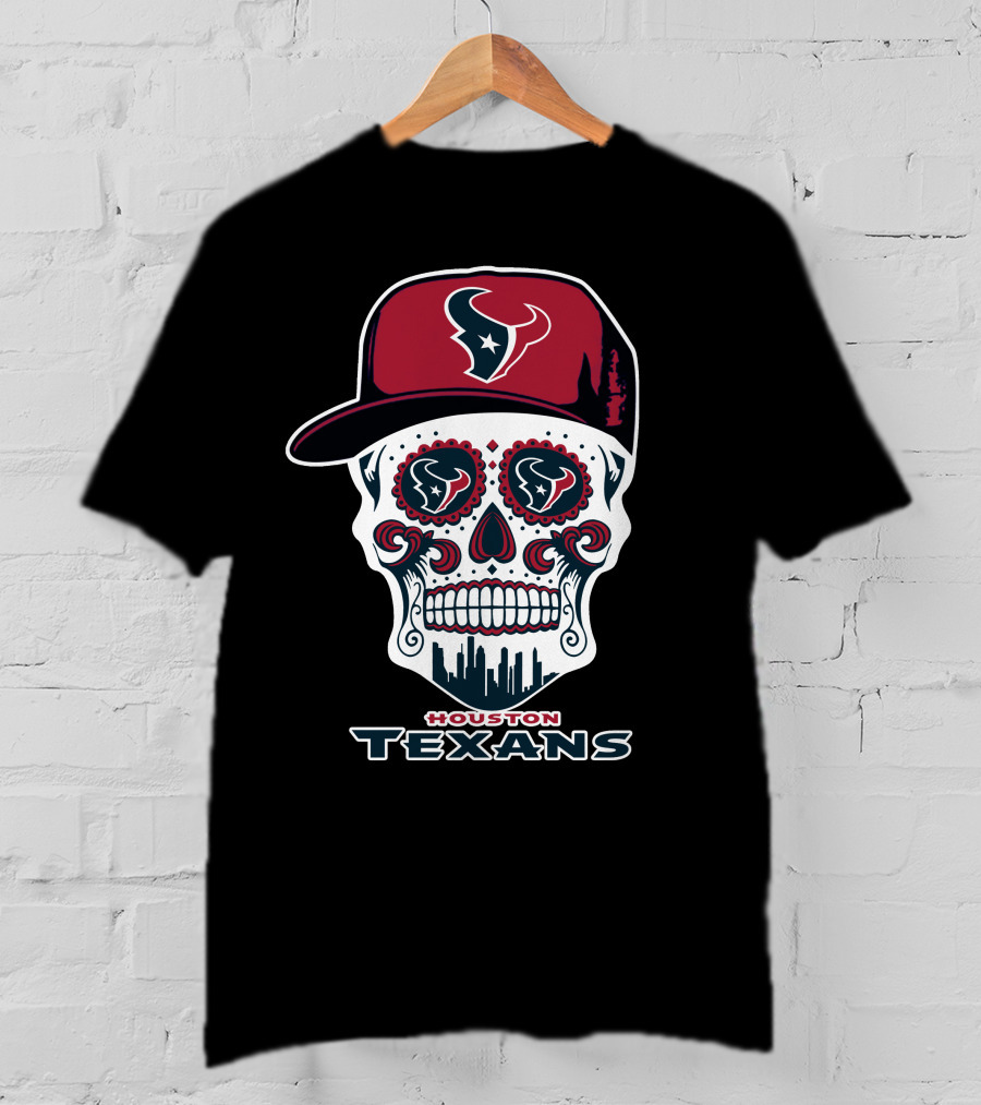 Houston Texans Skull Sugar Day Of The Dead Cap T-Shirt