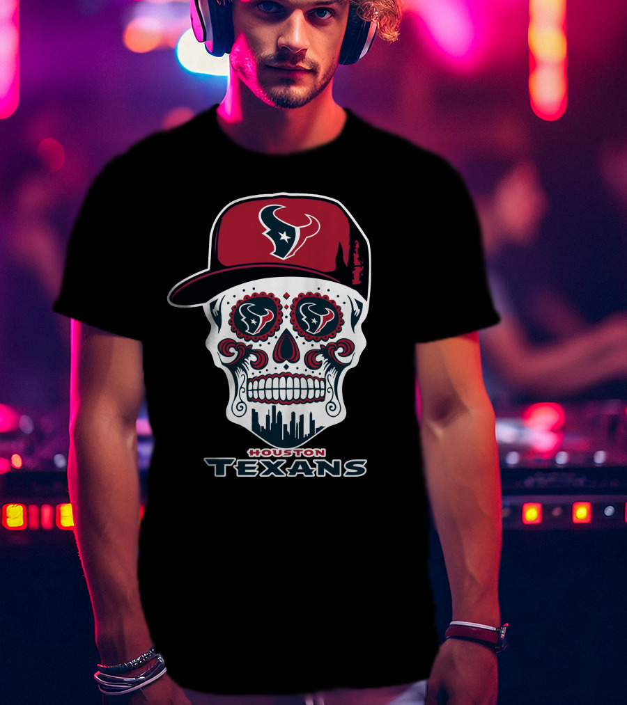 Houston Texans Skull Sugar Day Of The Dead Cap T-Shirt