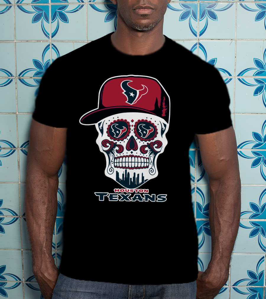 Houston Texans Skull Sugar Day Of The Dead Cap T-Shirt