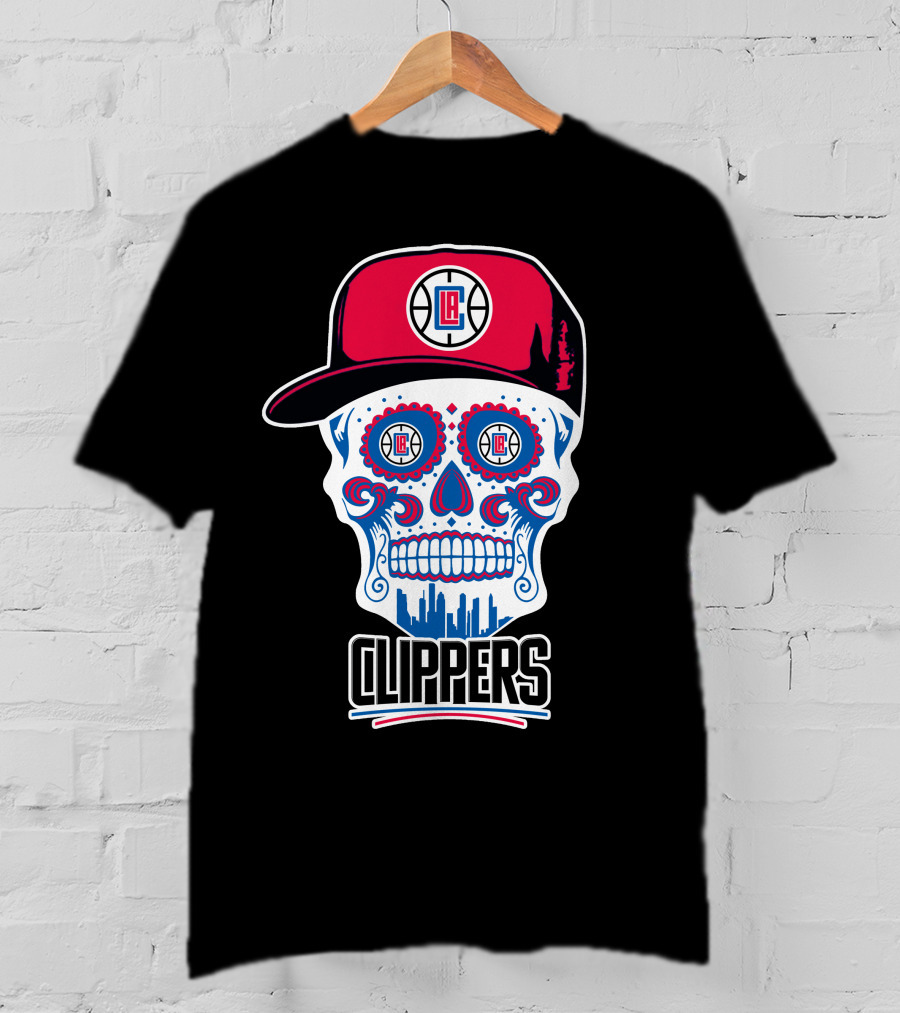 La Clippers Skull Cap Basketball Skyline T-Shirt