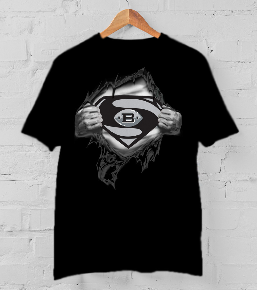 Birmingham Iron Superman Shield Tear Gray And Black T-Shirt