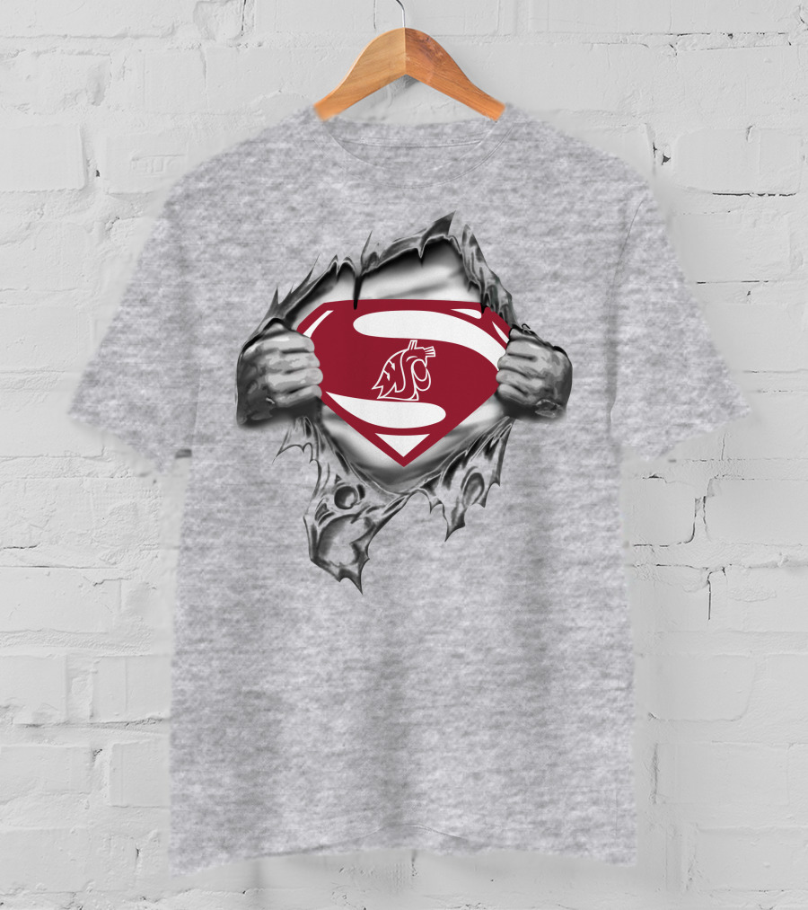 Washington State Cougars Superman Logo Torn Reveal 380 T-Shirt