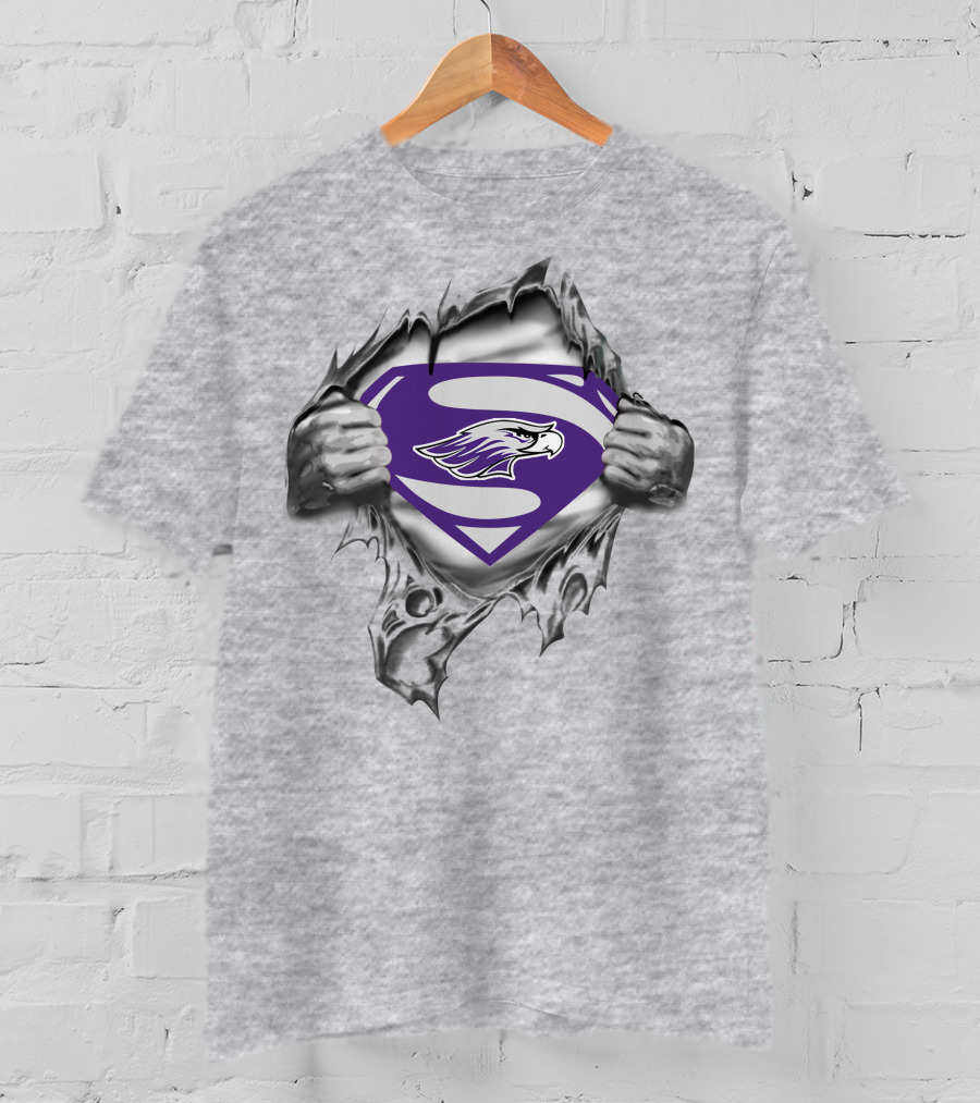 Whitewater Warhawks Superman Logo With Eagle In Purple And Silver Suit T-Shirt